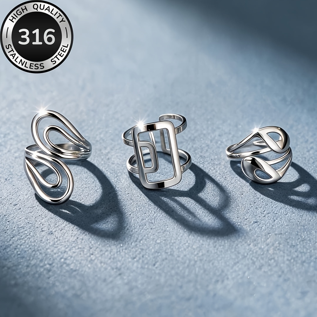 Women's Golden Plated Stainless Steel Open Ring Set, Minimalist
